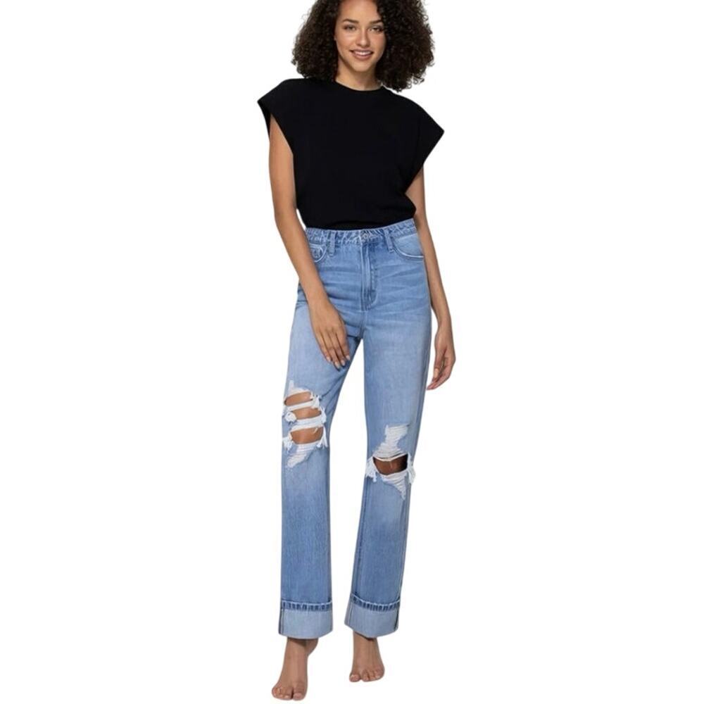 NWT Vervet Alyssa Vintage 90s Straight Denim Jeans Size 27 High Rise Distressed